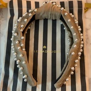 Lele Sadoughi Faux Pearl Beaded Velvet Headband